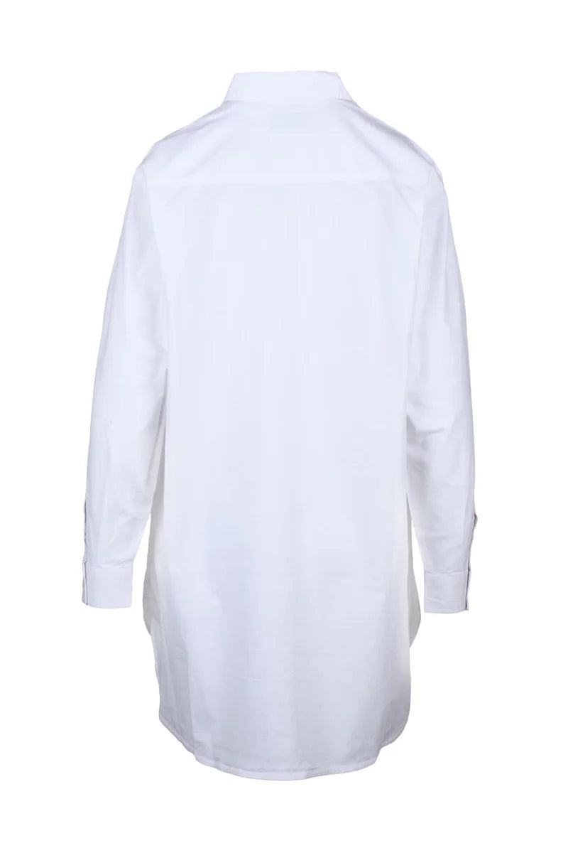 White Cotton Elastane Women's Maxi Shirt Dress