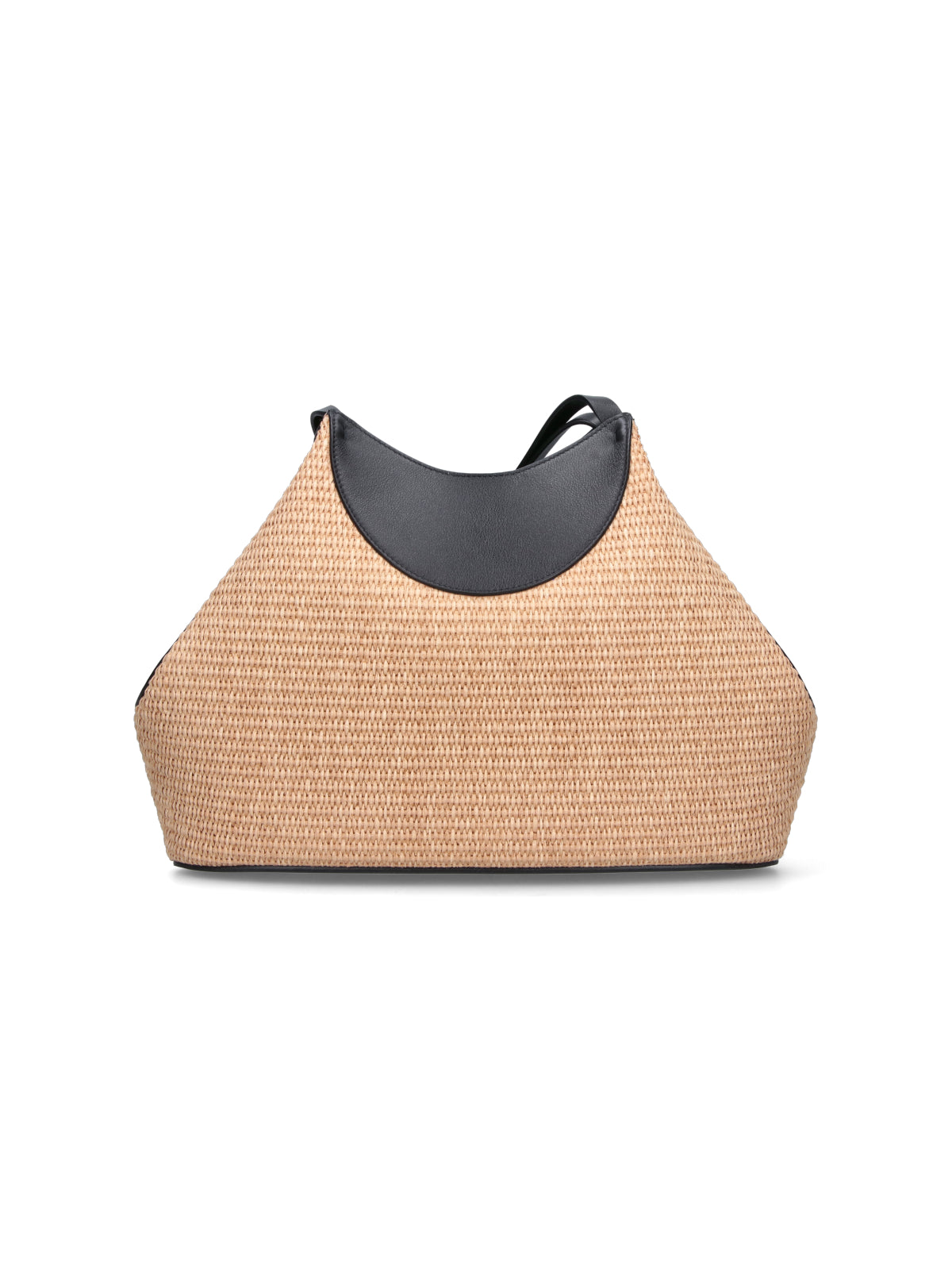 Trapezoidal Tote Bag with Woven Beige Fabric