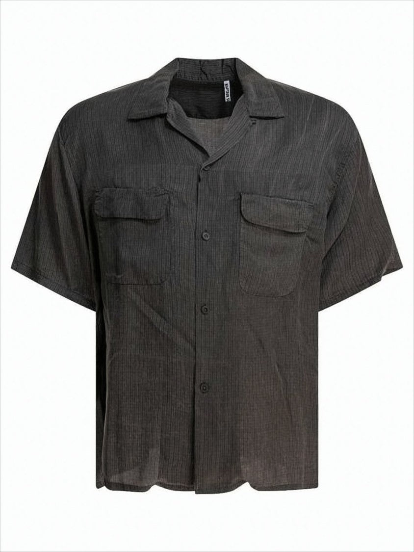 Relaxed Fit Short-Sleeve Shirt with Vertical Stripe Texture