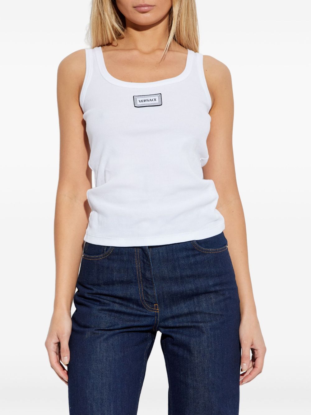 Scoop Neck Sleeveless Top with Embroidered Detail