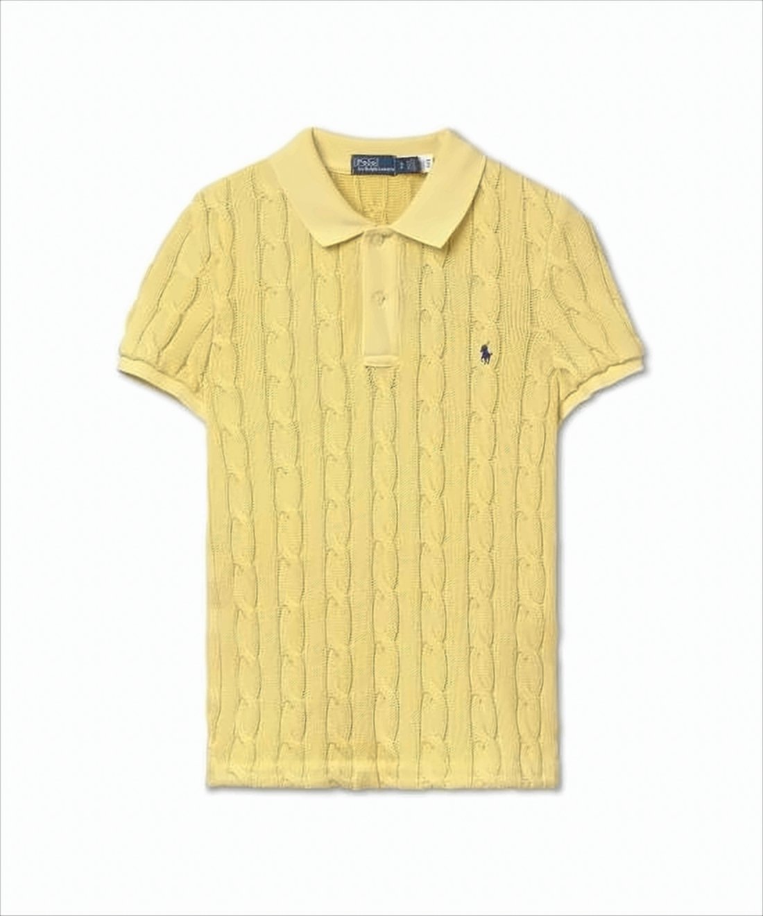 Cable-Knit Short-Sleeved Top with Classic Polo Collar