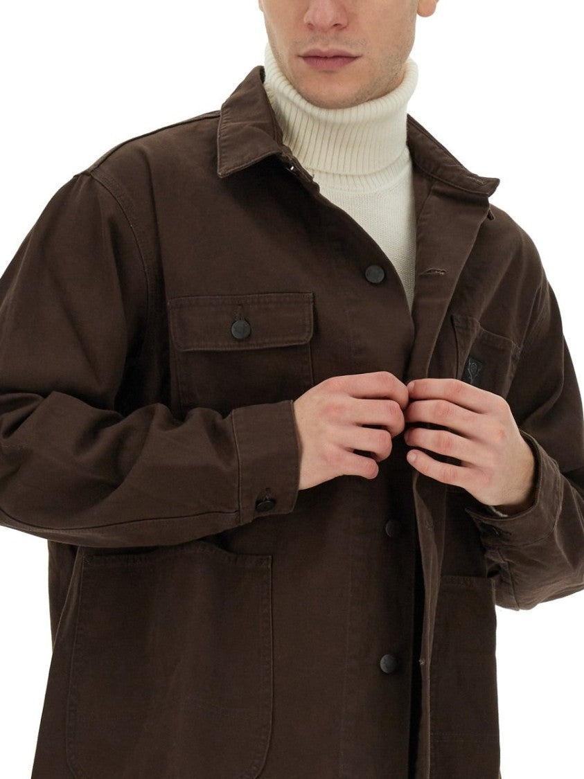 Brown Utility Jacket with Classic Collar and Structured Silhouette