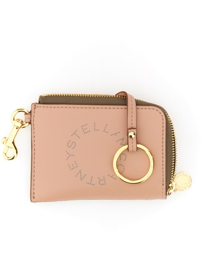 Compact Wallet With Perforated Logo And Zip Closure