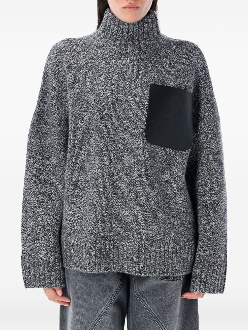 High Neck Knit Leather Patch