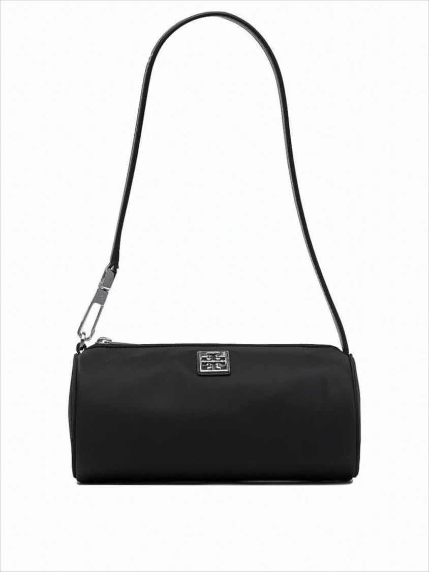 Cylindrical Nylon Shoulder Bag with Zip Closure