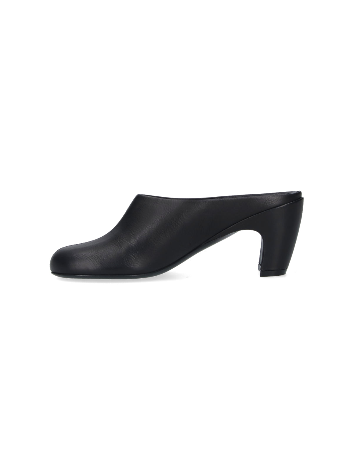 Black Rounded Toe Slip-On Leather Mules