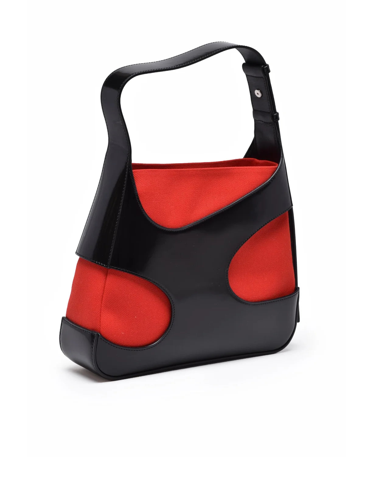 Cut Out Nylon/Cotton Shoulder Bag - Black/Red