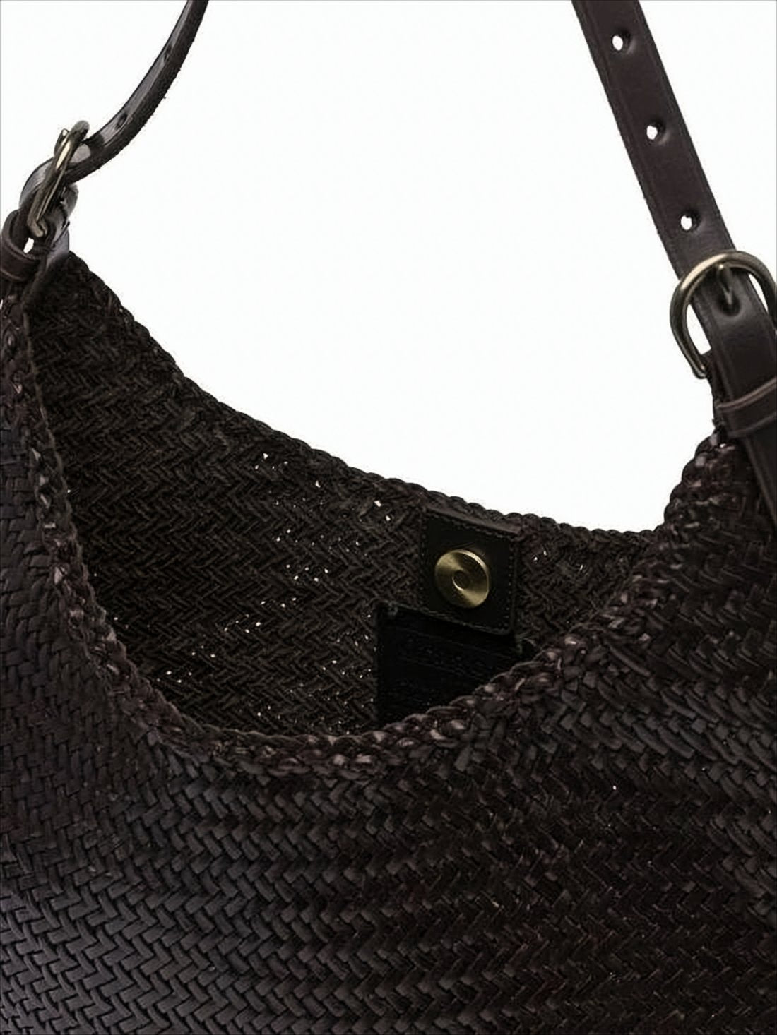 Small Crescent-Shaped Shoulder Bag in Woven Buffalo Leather