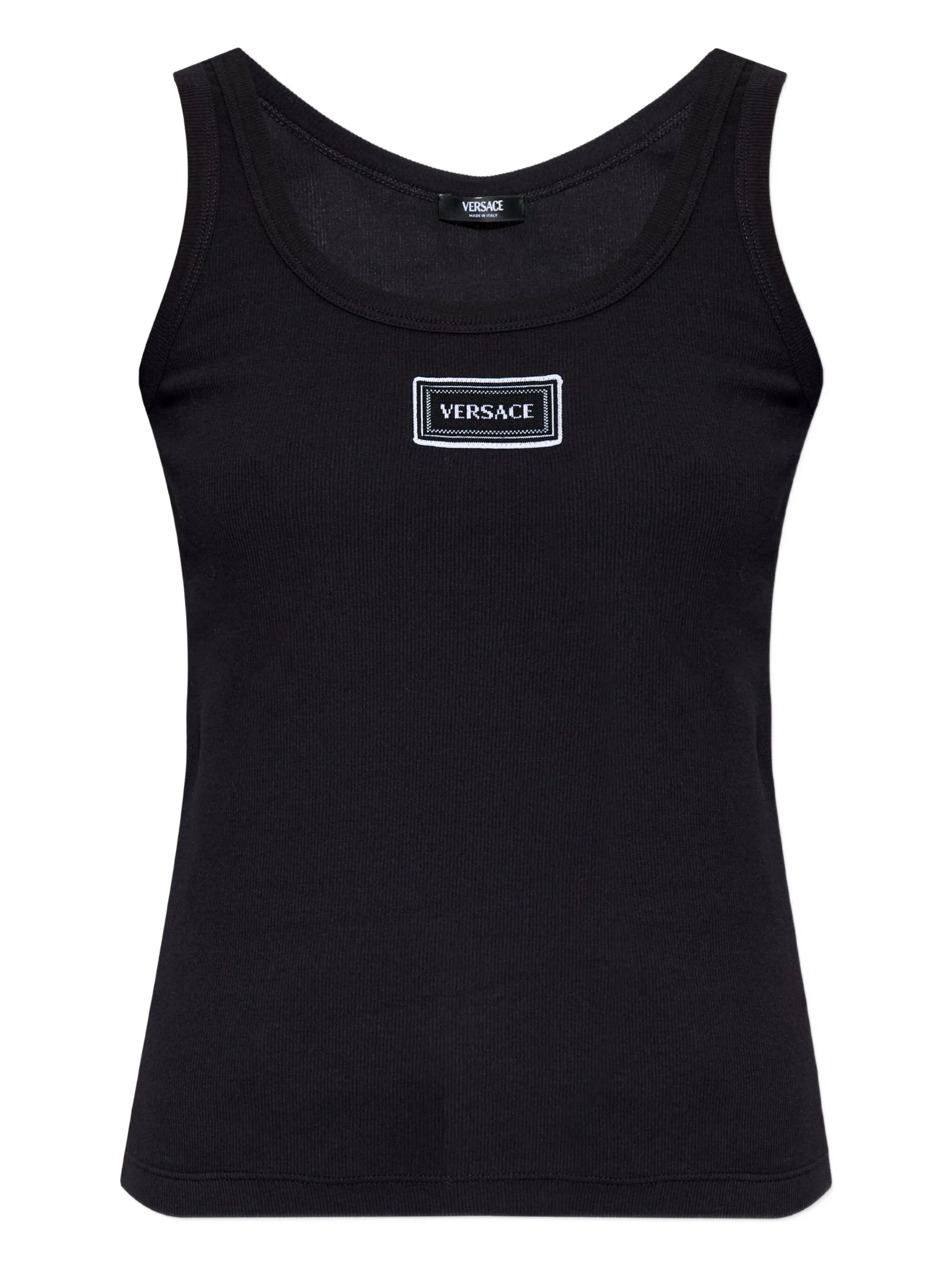 Black Fitted Text Patch Cotton Top