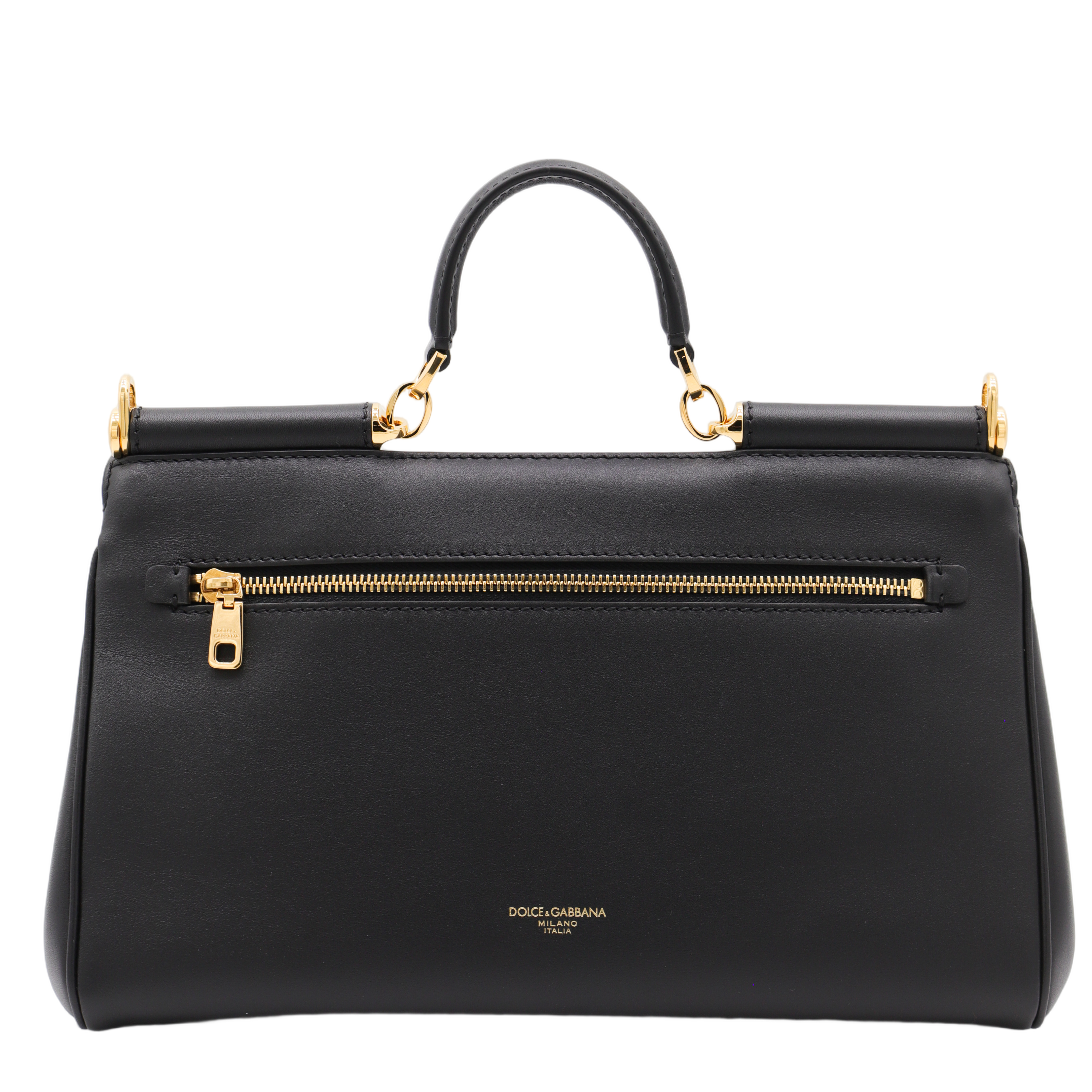 Structured Black Handbag with Gold-tone Accents