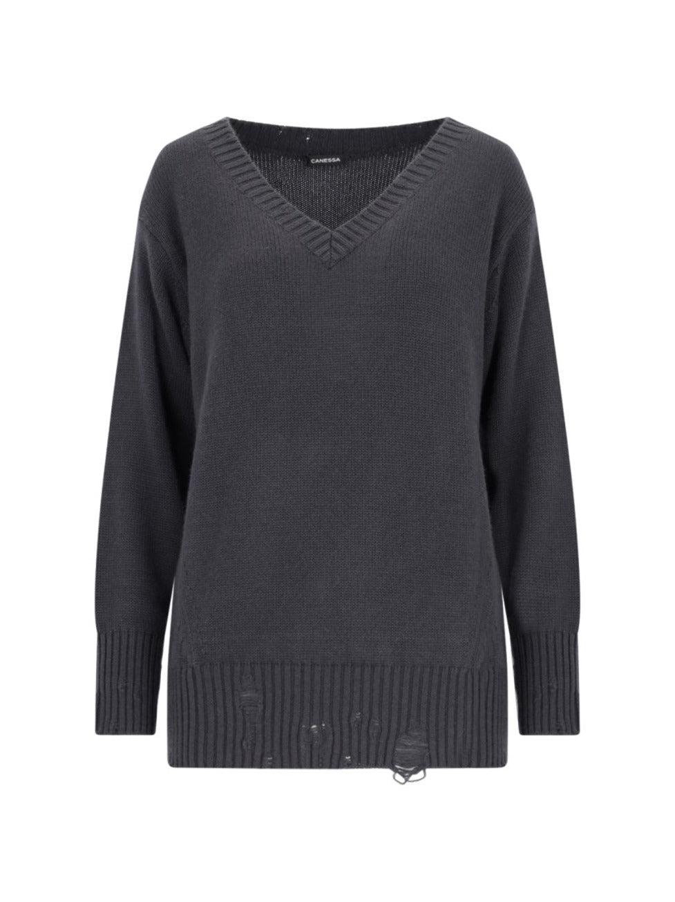 Destroyed Details Sweater In Gray Cashmere