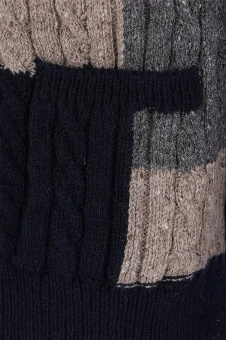 Patchwork Cable Knit Cardigan With Button-Up Front