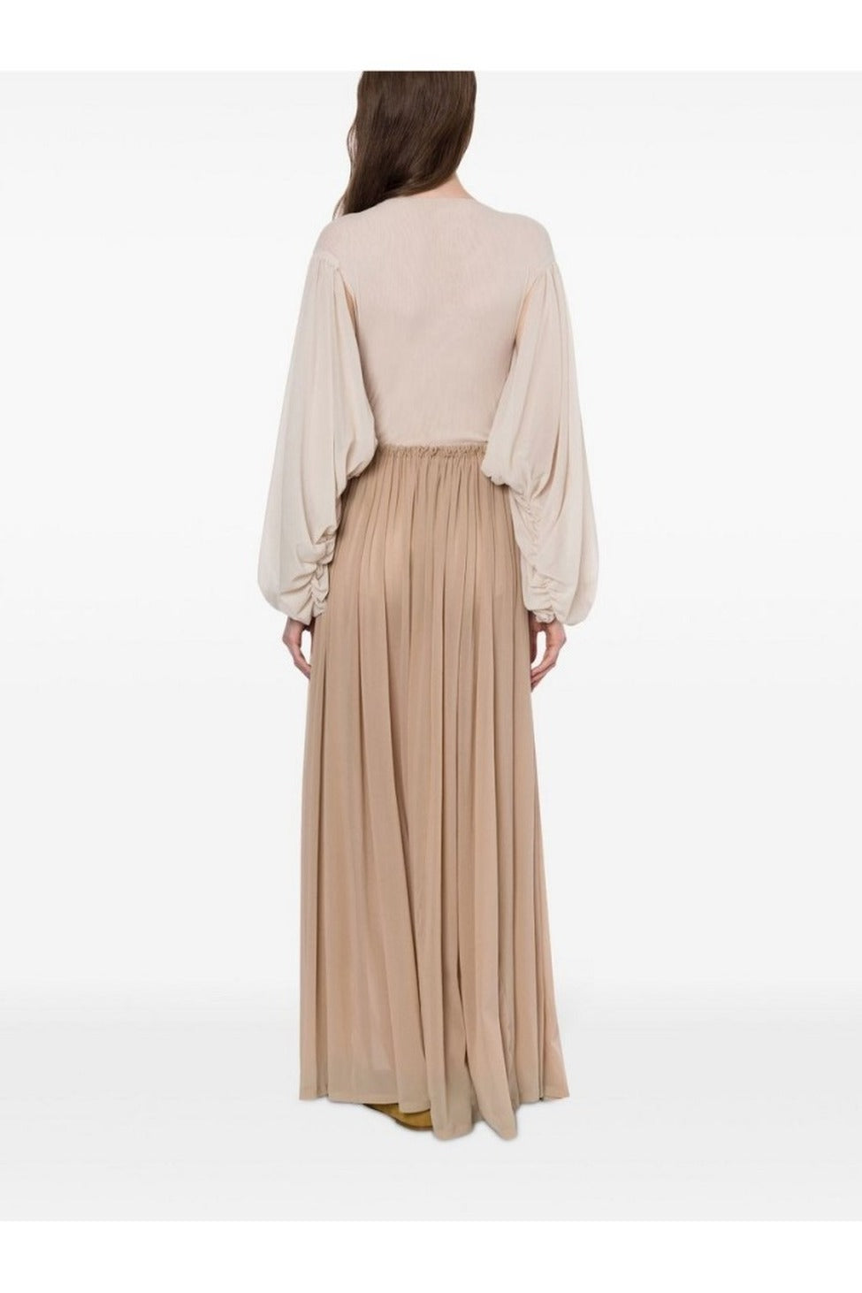 Beige Maxi Skirt With Gathered Waist