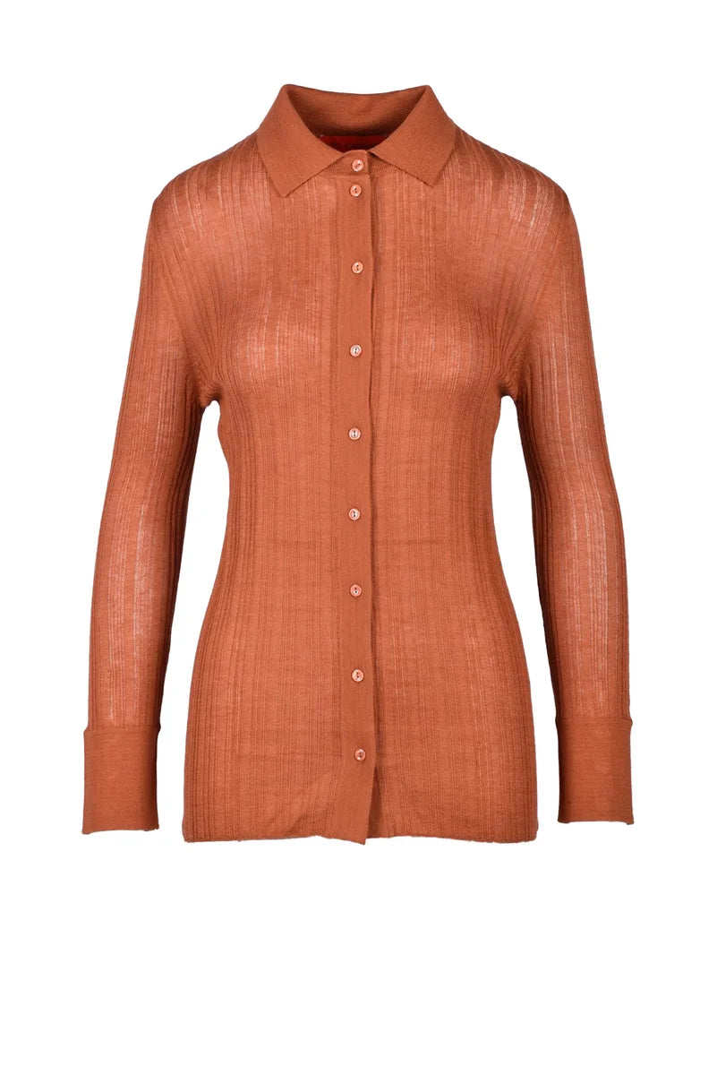 Ribbed Cardigan - Cognac