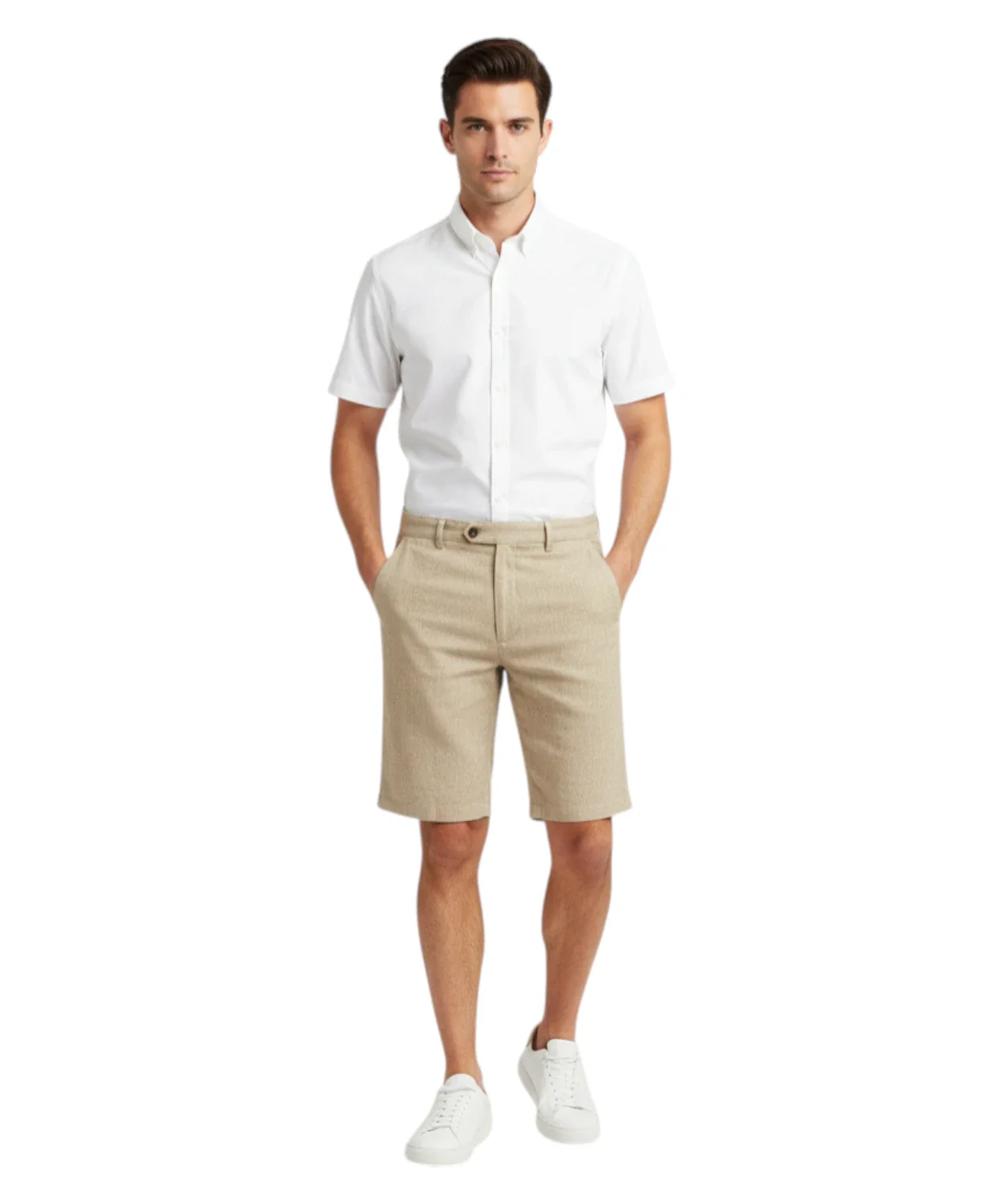 Tailored Flat Front Shorts with Button Closure