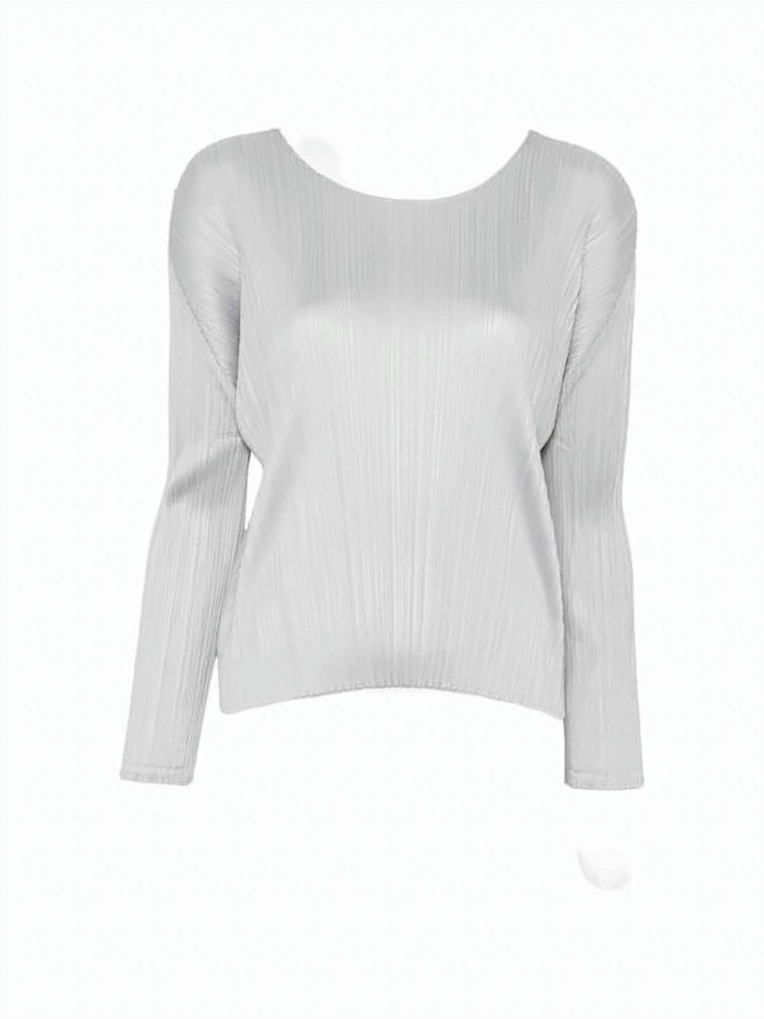 Pleated Texture Long-Sleeve Top With Cropped Hem