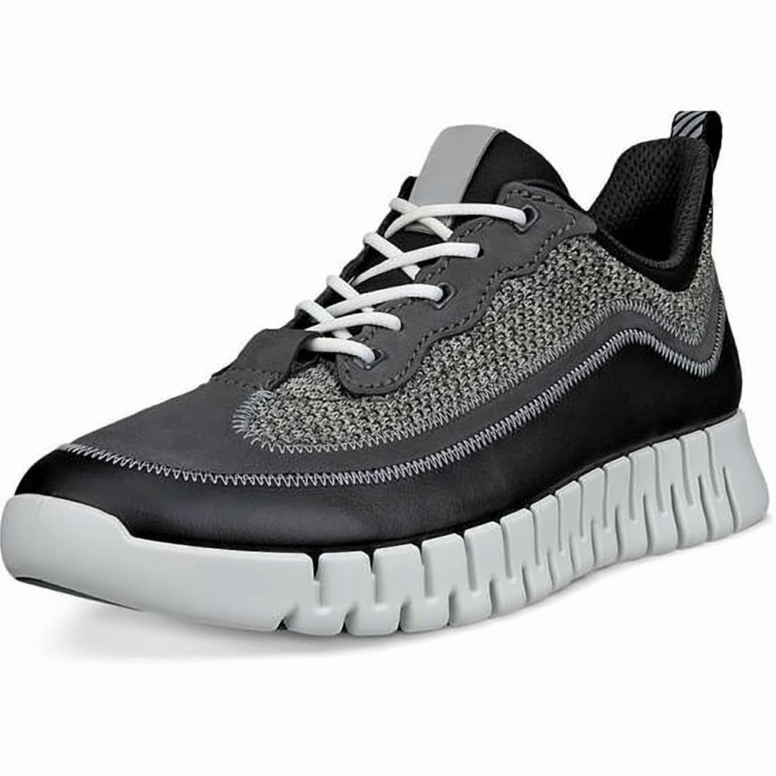 Textured Grey Panel Sneakers with Black Leather Upper