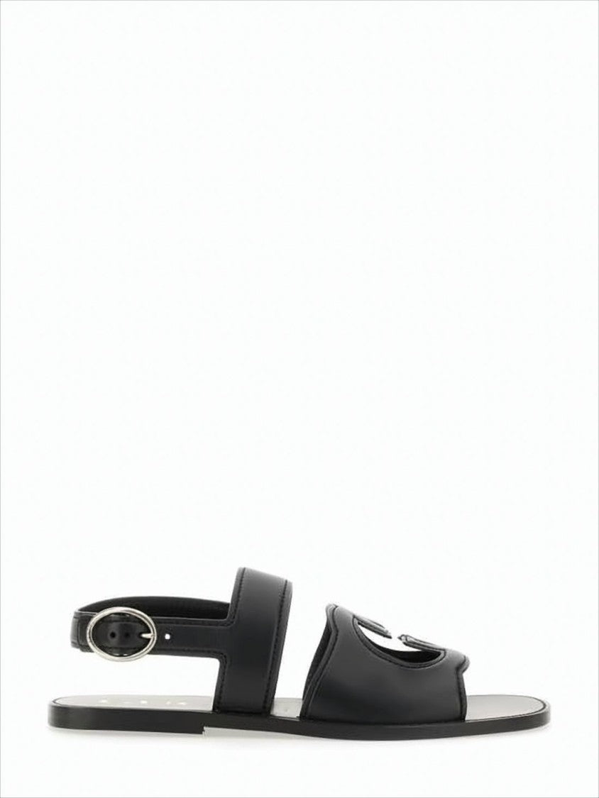 Open-Toe Black Sandals with Design