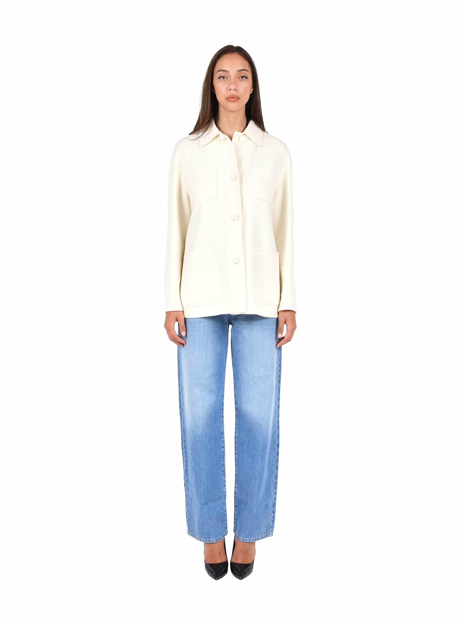 Chic White Overshirt In Wool-Silk-Cashmere Blend
