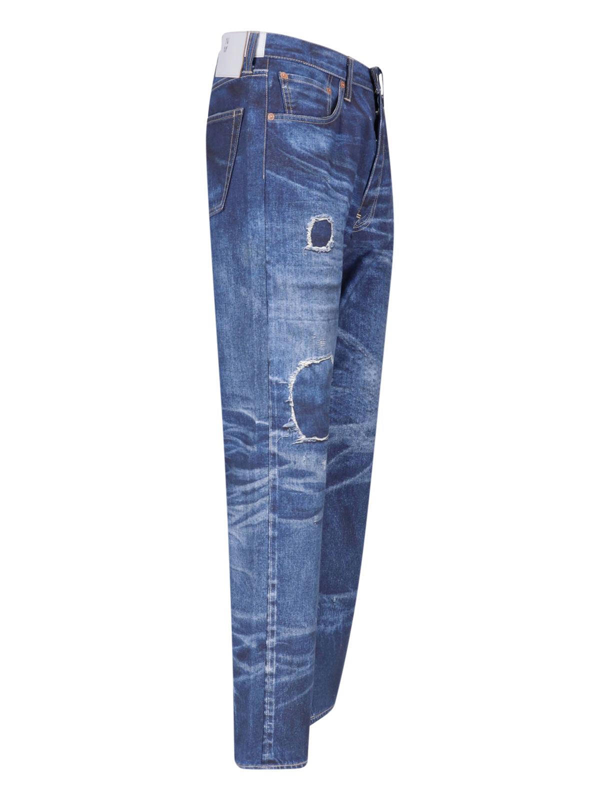 Blue Patchwork Distressed Straight Leg Jeans