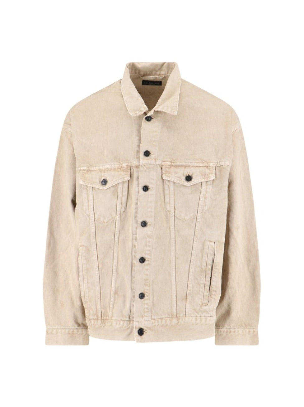 Beige Denim Jacket With Contrast Logo Embroidery