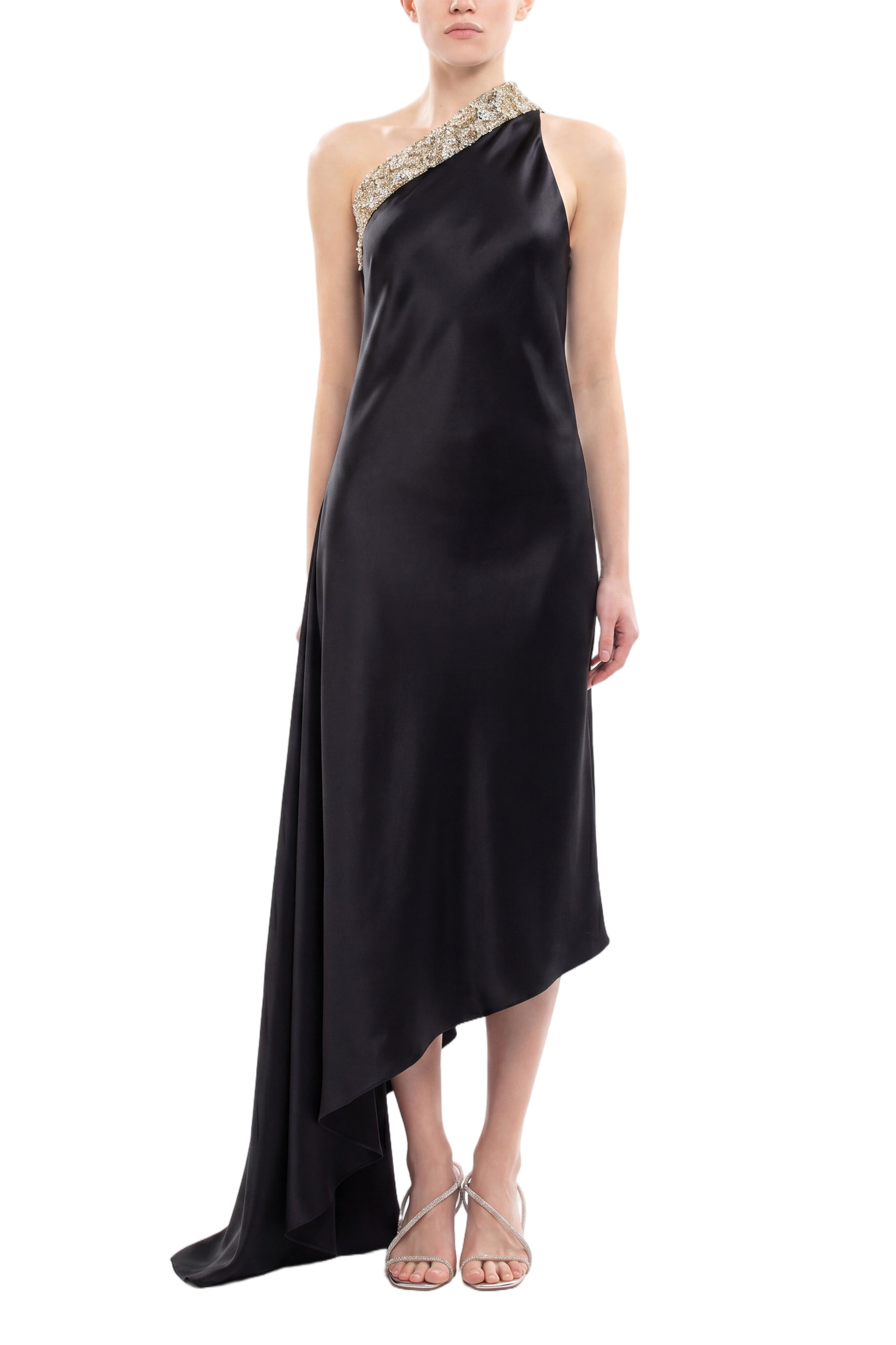 Asymmetrical One-Shoulder Embellished Dress