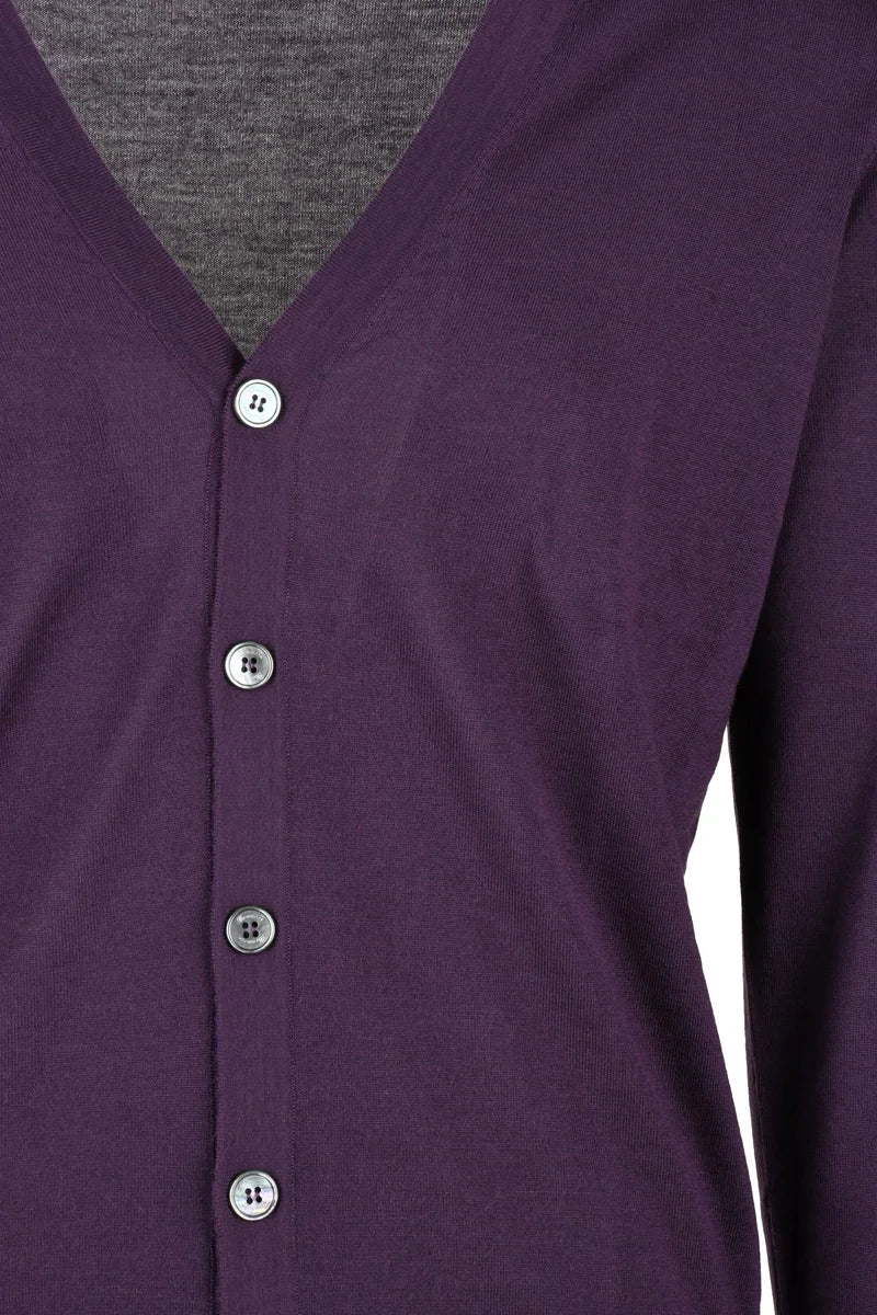 Thin Merino Wool Cardigan - Purple