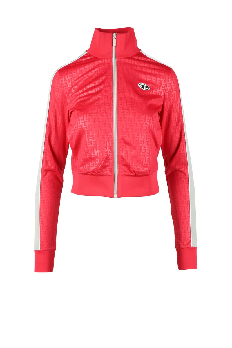 Fuchsia Cropped Sweatshirt with High Collar