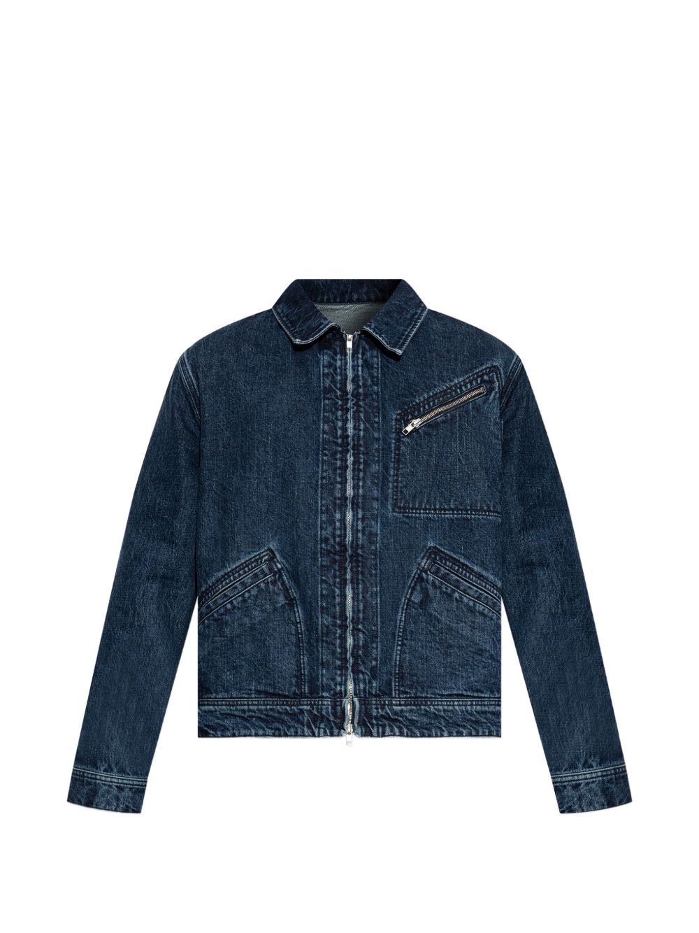 Classic Minimalist Zip Front Denim Jacket