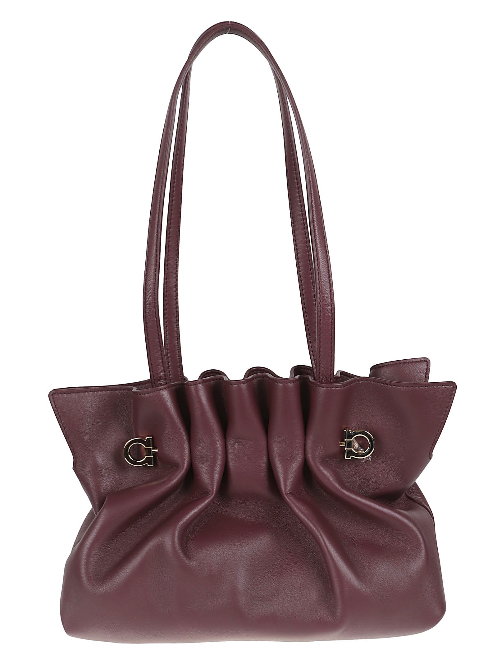 Ruched Leather Shoulder Bag with Versatile Carry Options