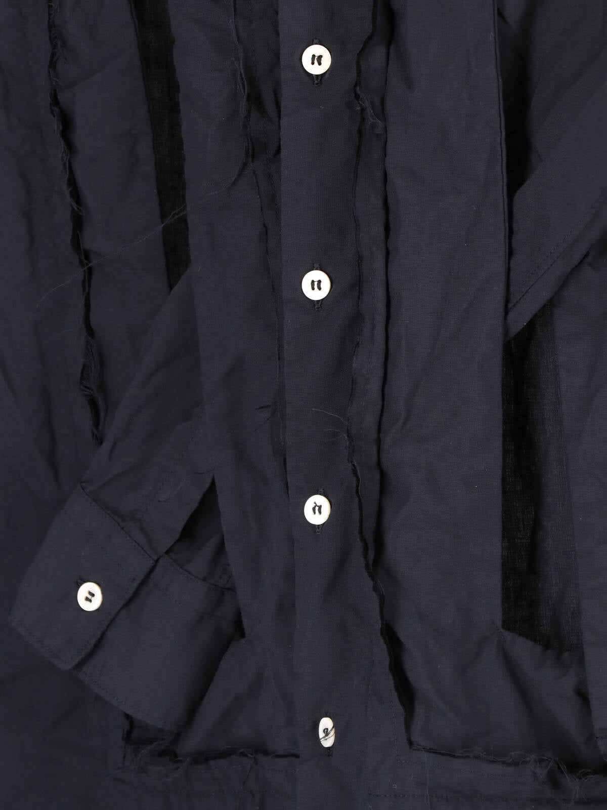 Black Ruffle Detail Button-Down Shirt