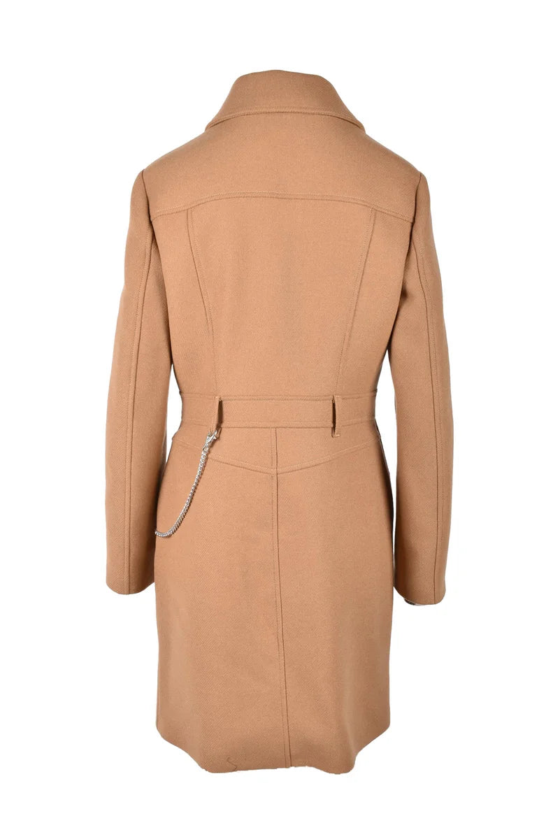 Mid-Length Beige Coat with Structured Collar