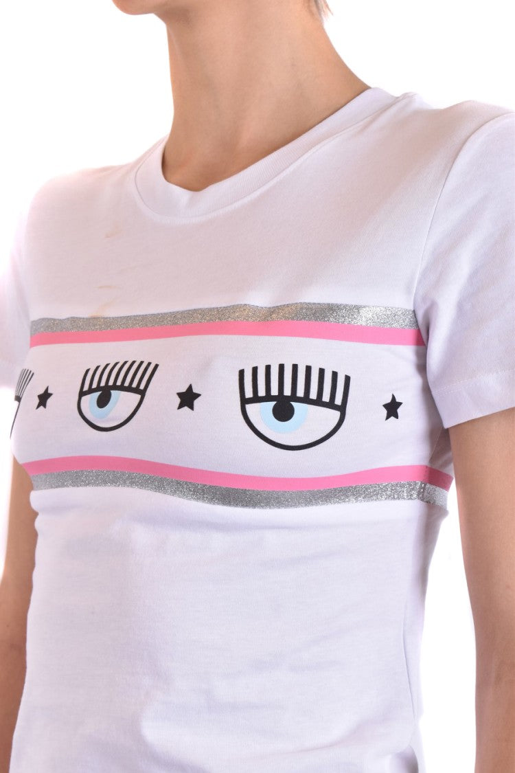 Fitted White T-Shirt with Playful Eye Motif