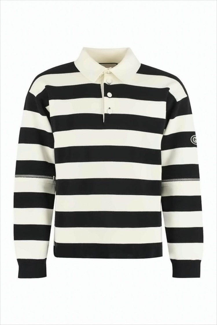 Bold Horizontal Striped Long-Sleeved Polo Shirt