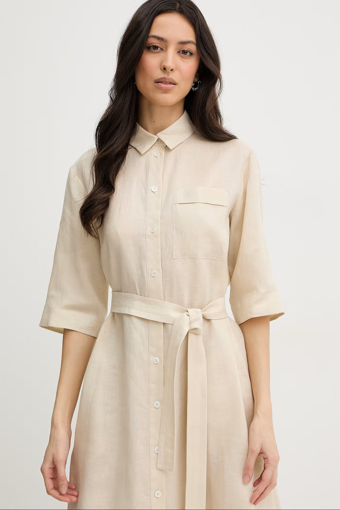 Midi-Length Shirt Dress with Classic Collar
