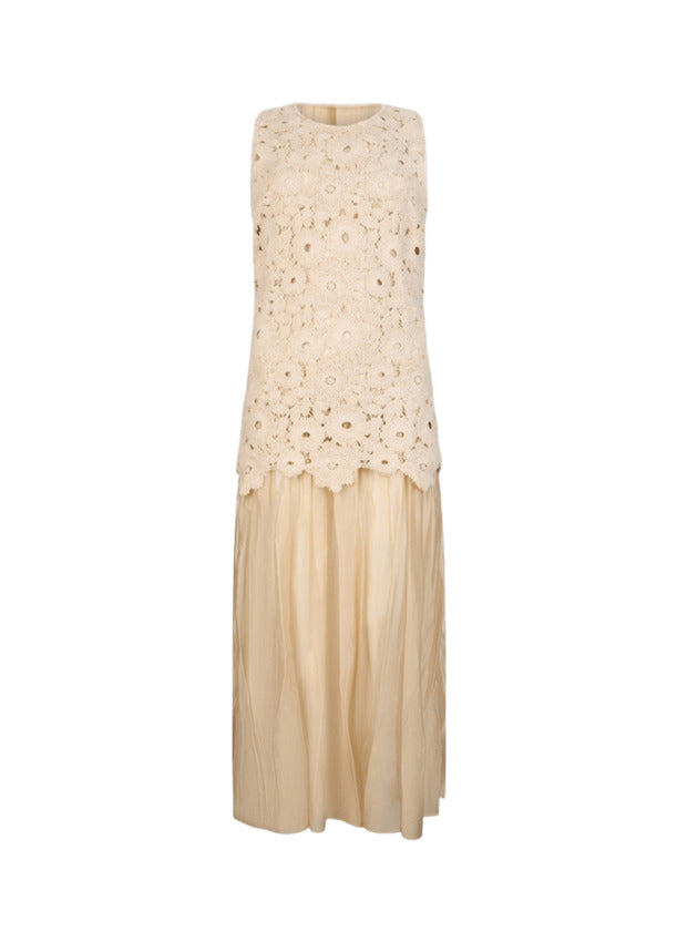 Muslin Dress with Macrame Lace Bodice
