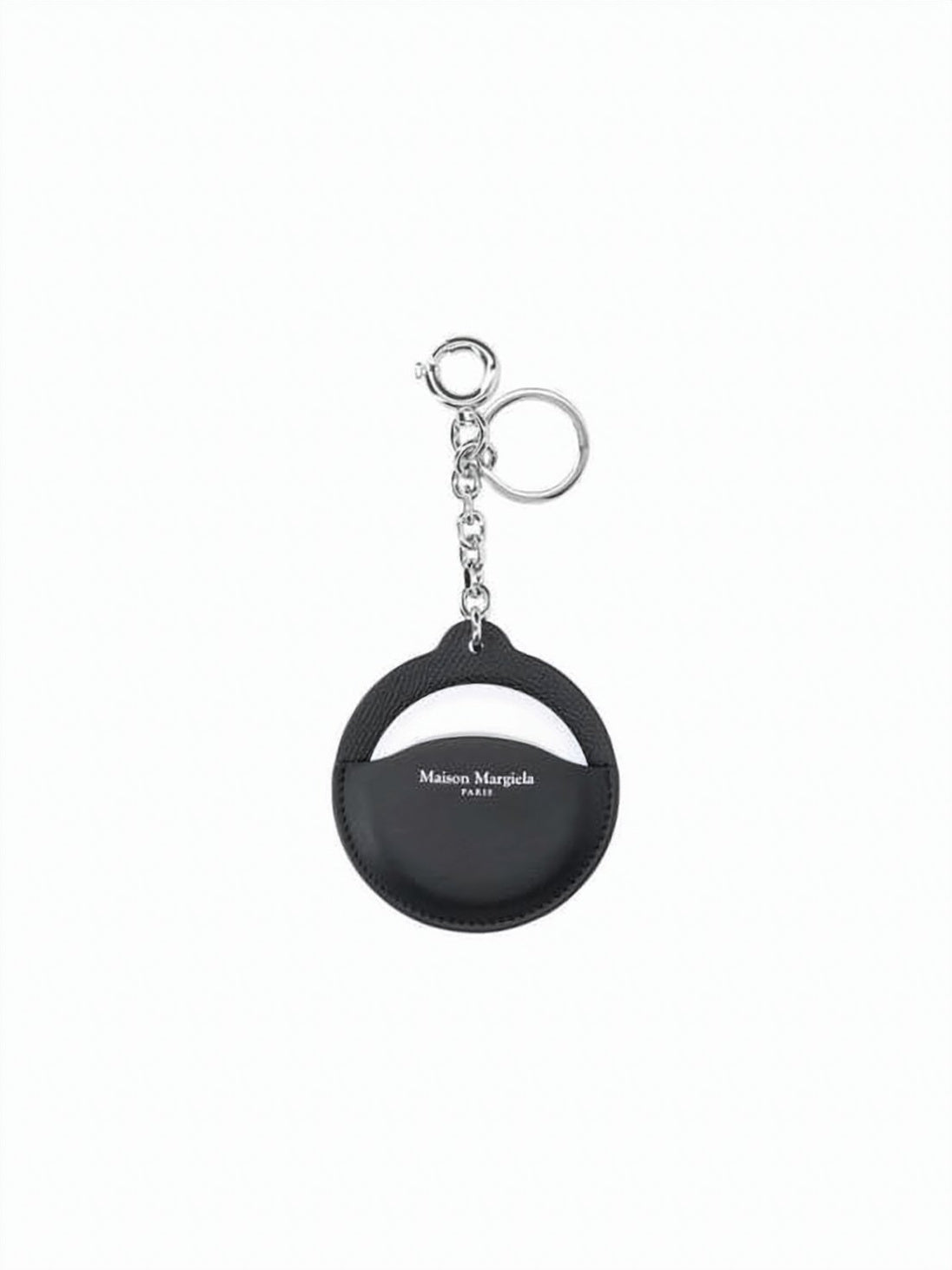 Compact Black Leather Keyring with Mirror