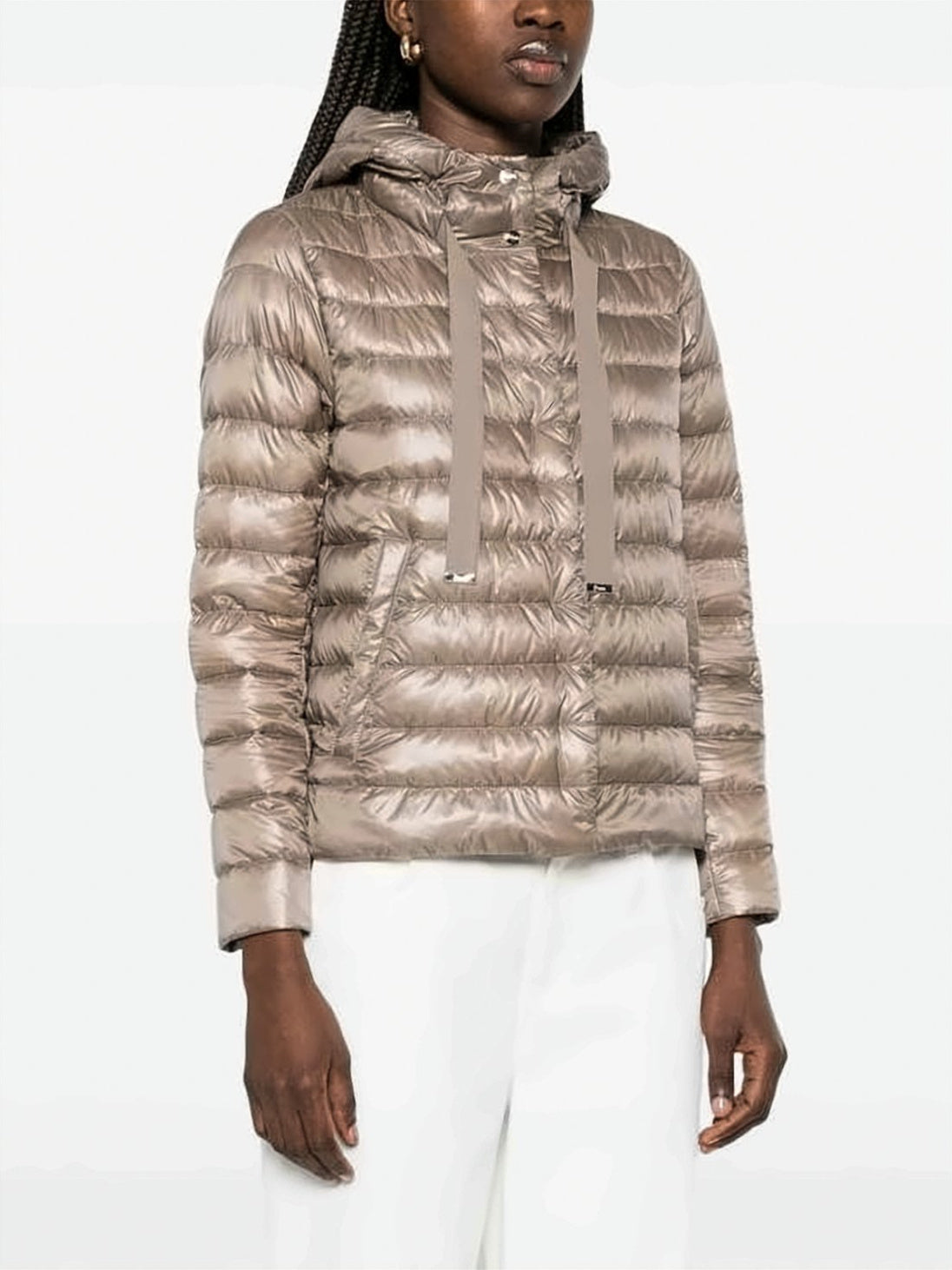 Quilted Lightweight Down Jacket with Glossy Finish and Hood