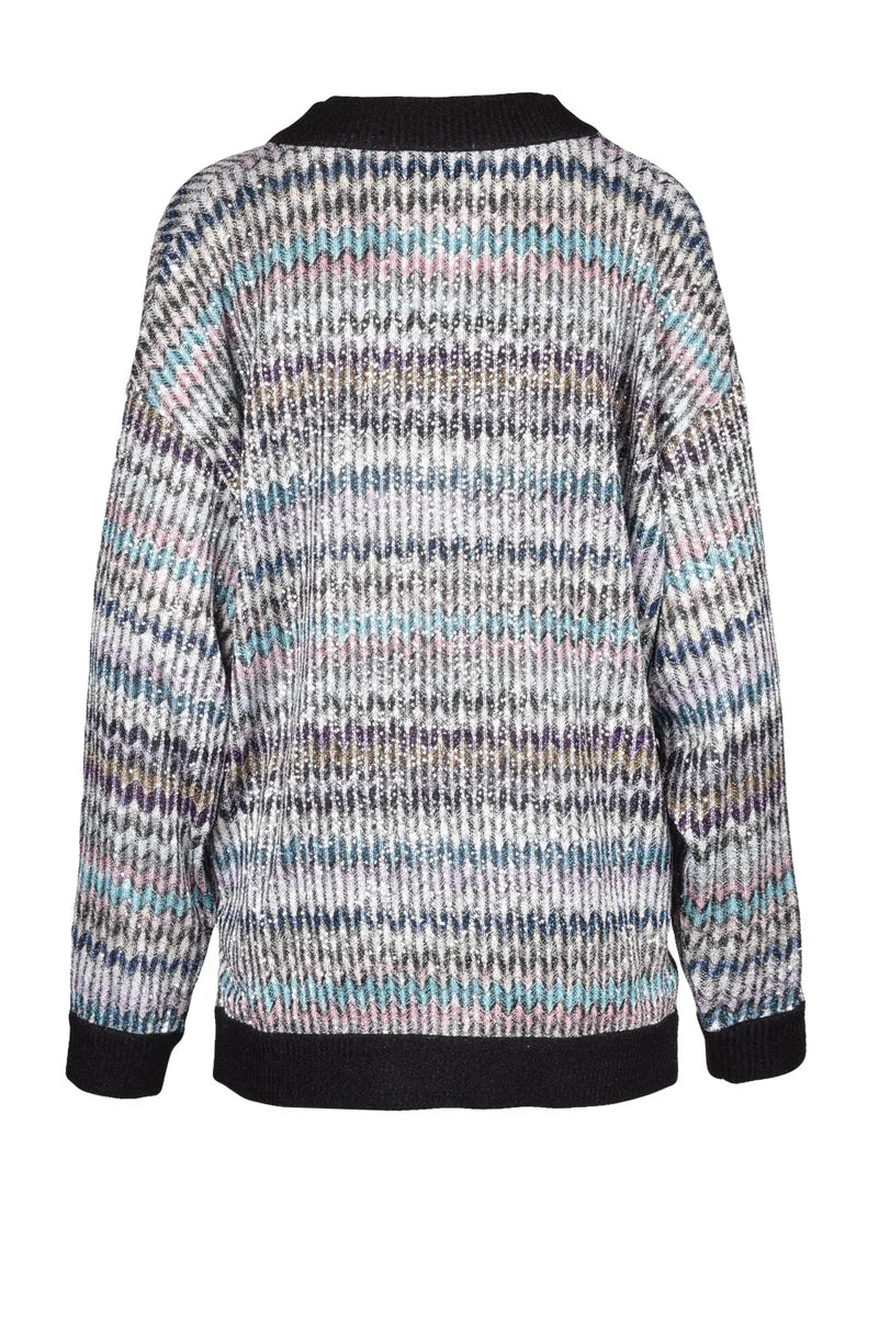 Oversized Sweater with Rhinestones - Black/Silver