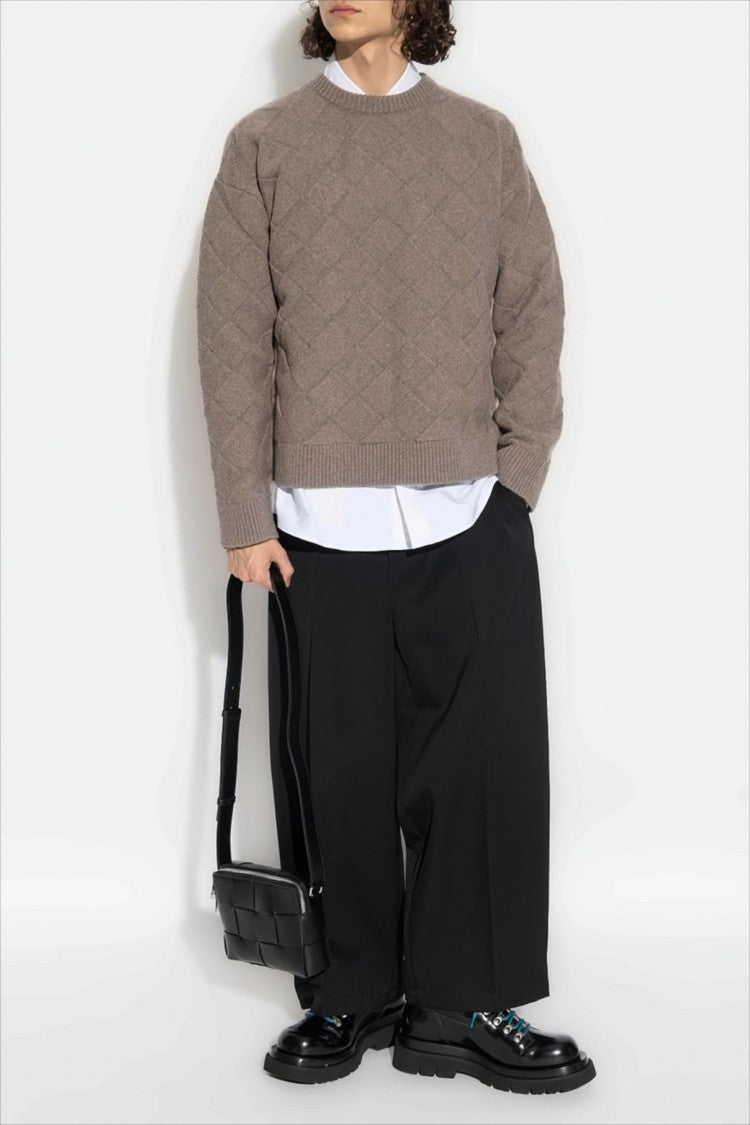 Textured Diamond Pattern Wool Knit Sweater