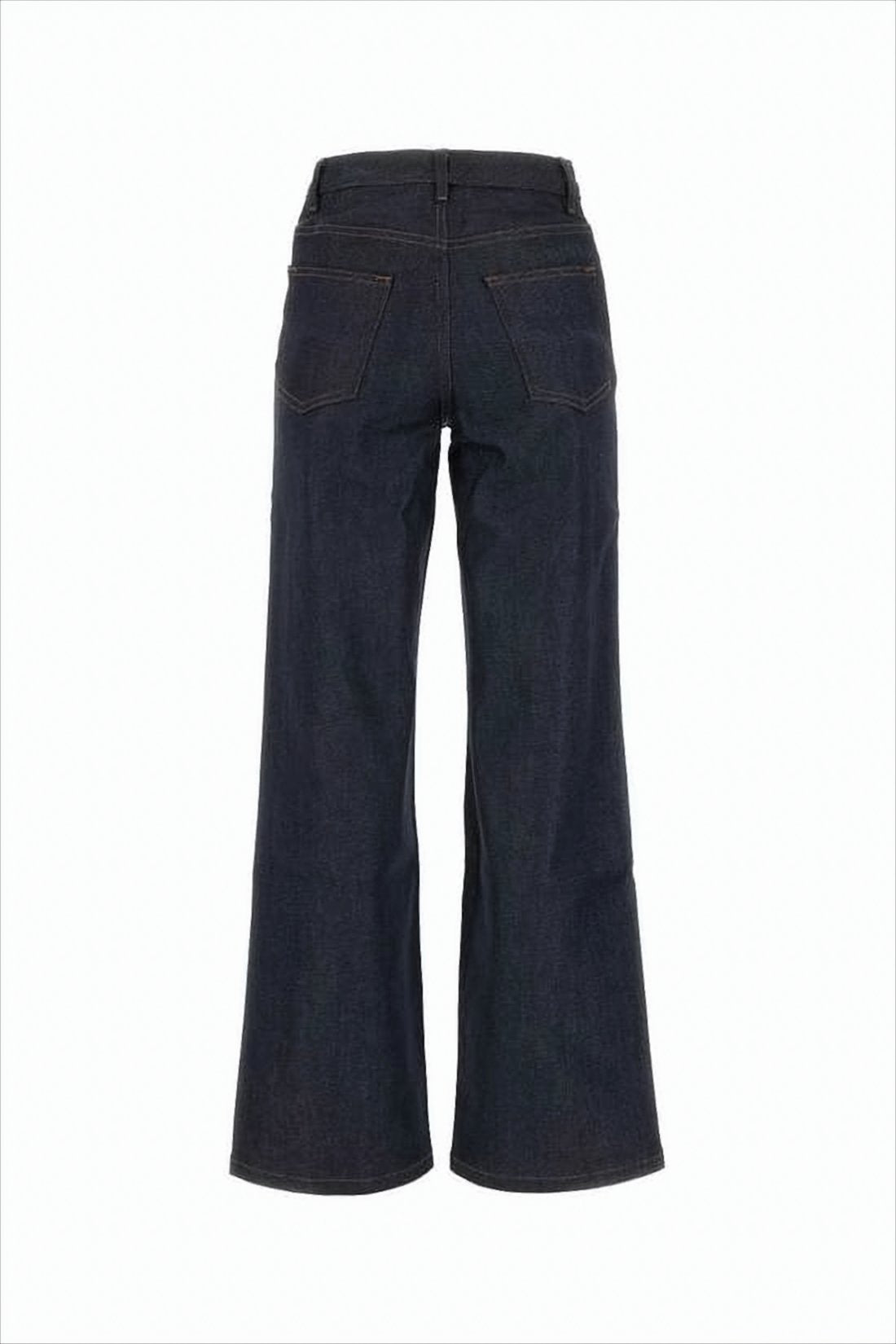 Wide-Leg Cropped Denim Pants with Contrast Stitching