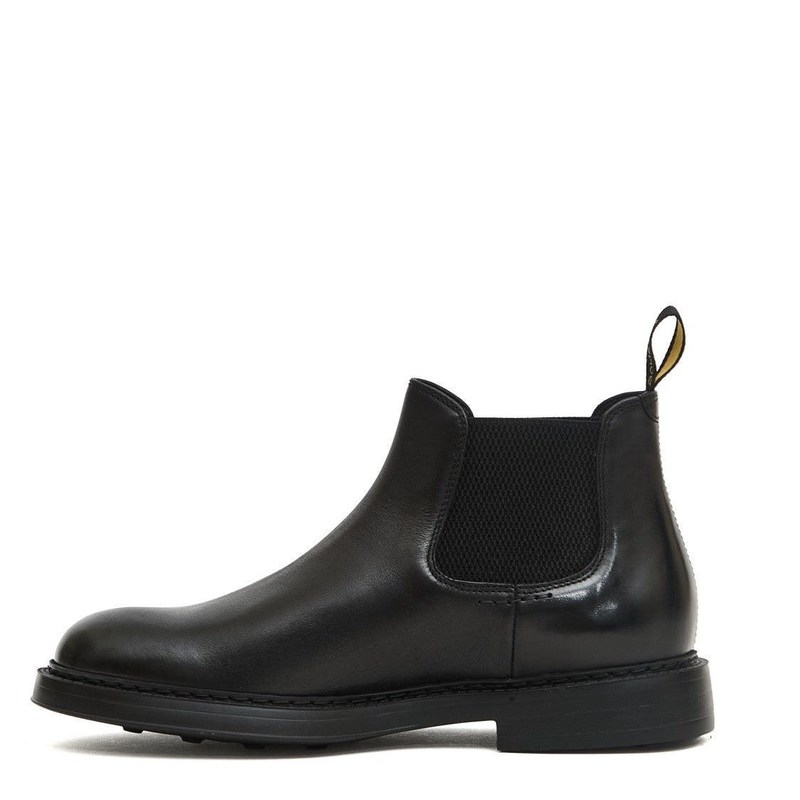 Black Leather Ankle Boots With Elastic Side Panels