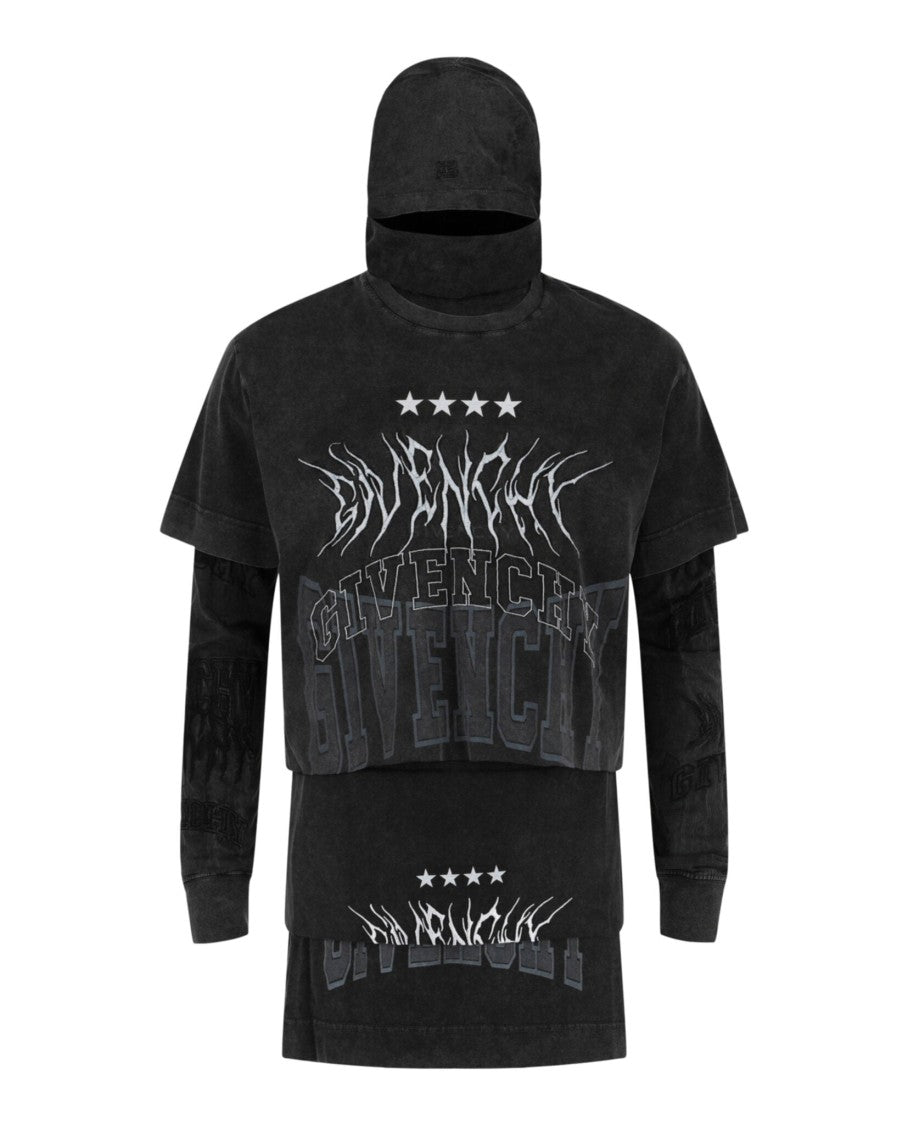 Warstwowy T-shirt z długim rękawem z grafiką i kominiarką