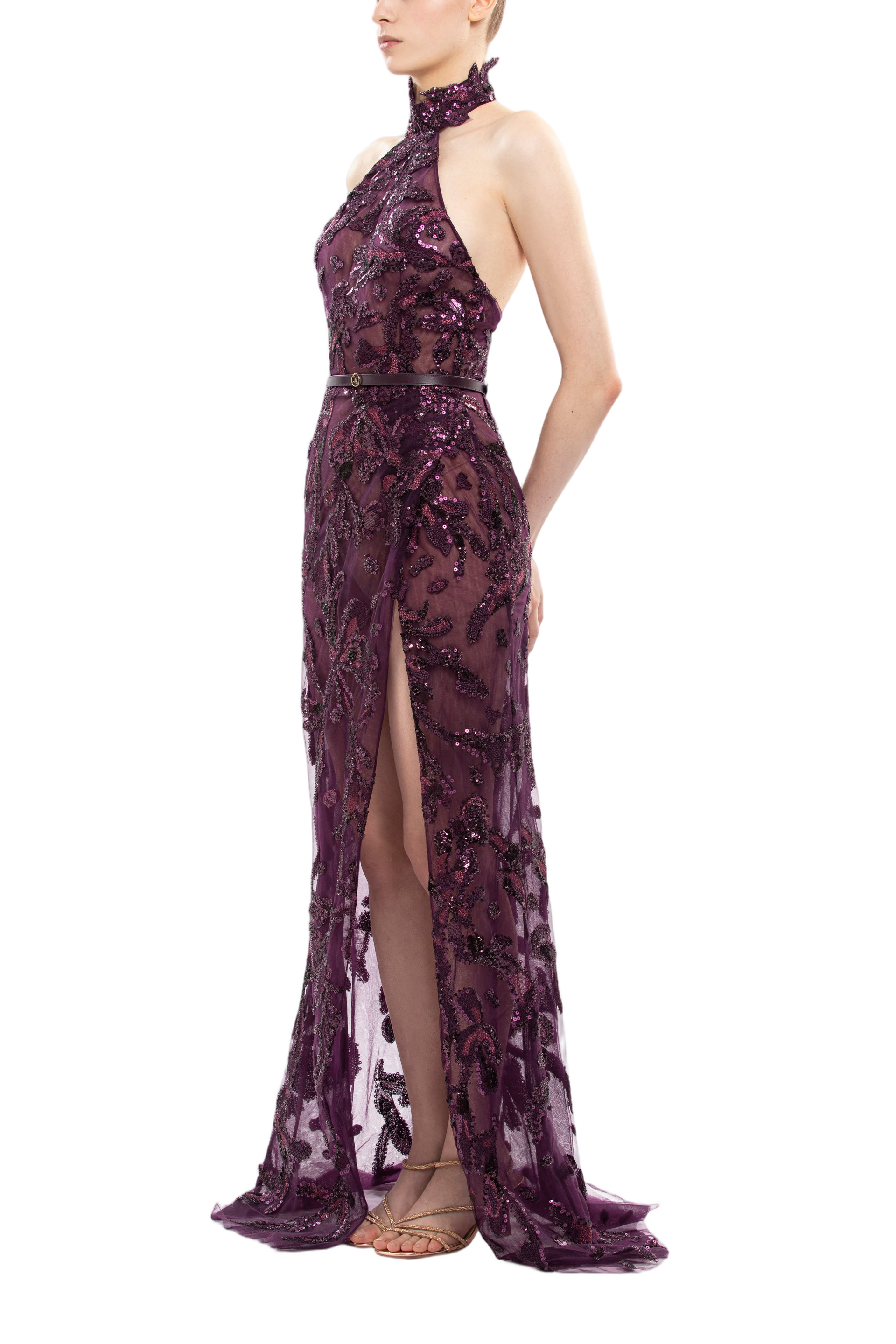 Halter Neck Embroidered Tulle Dress