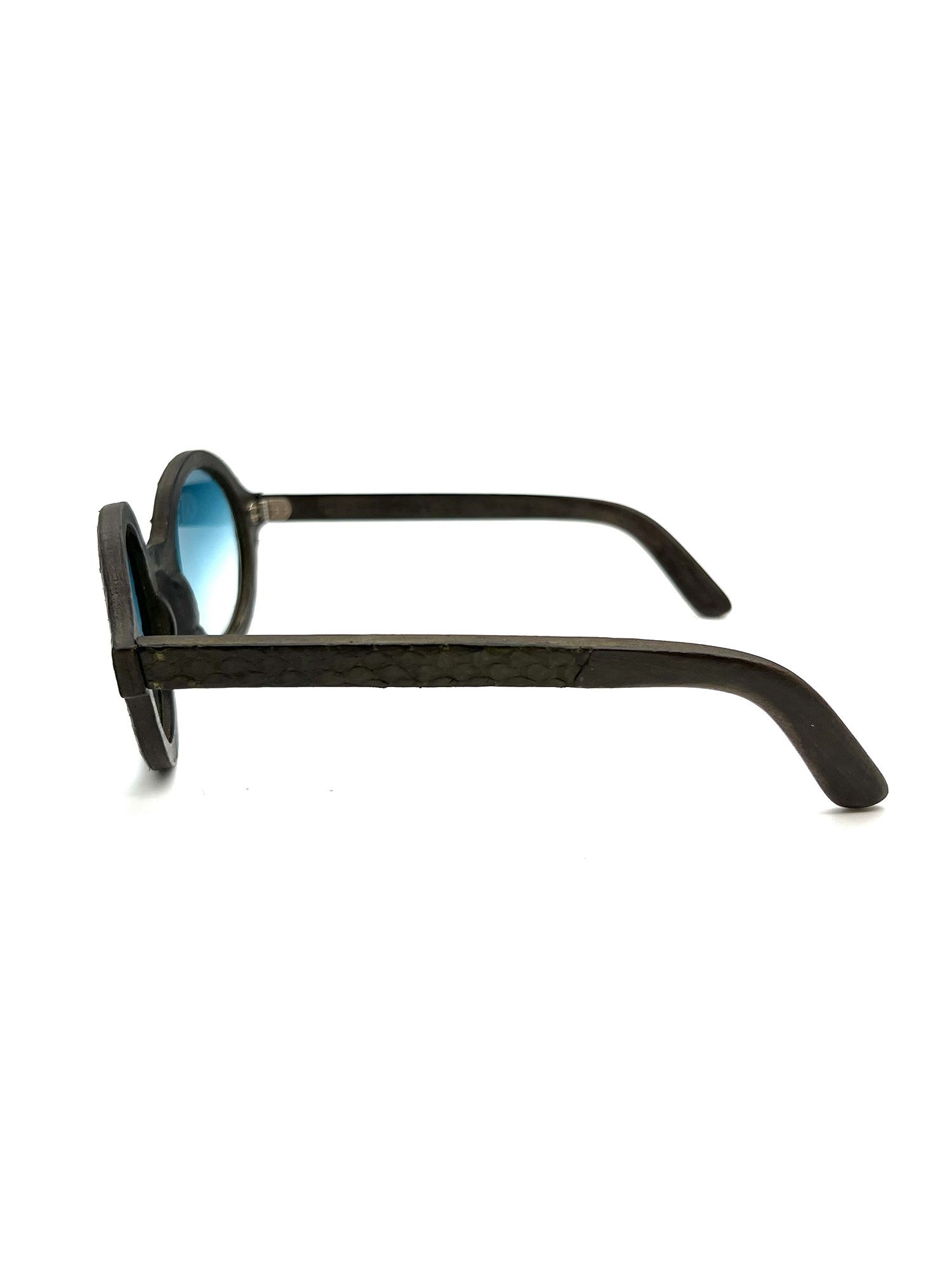 Round Black Leather WHEEL PITONE Optical Frames with Gradient Blue Lenses