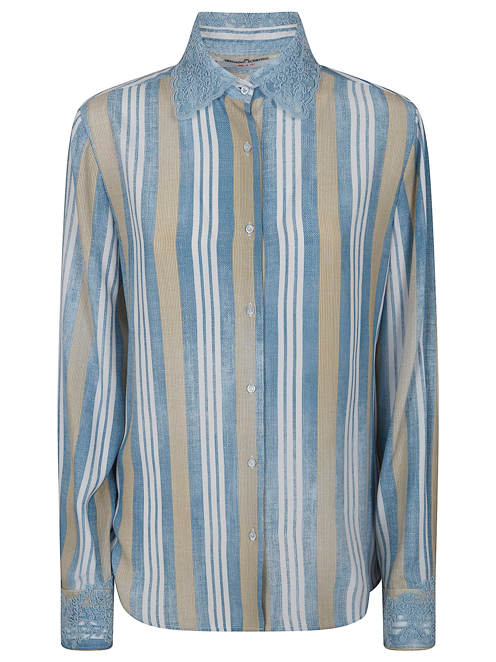 Button-Down Long-Sleeved Shirt With Delicate Lace Accents
