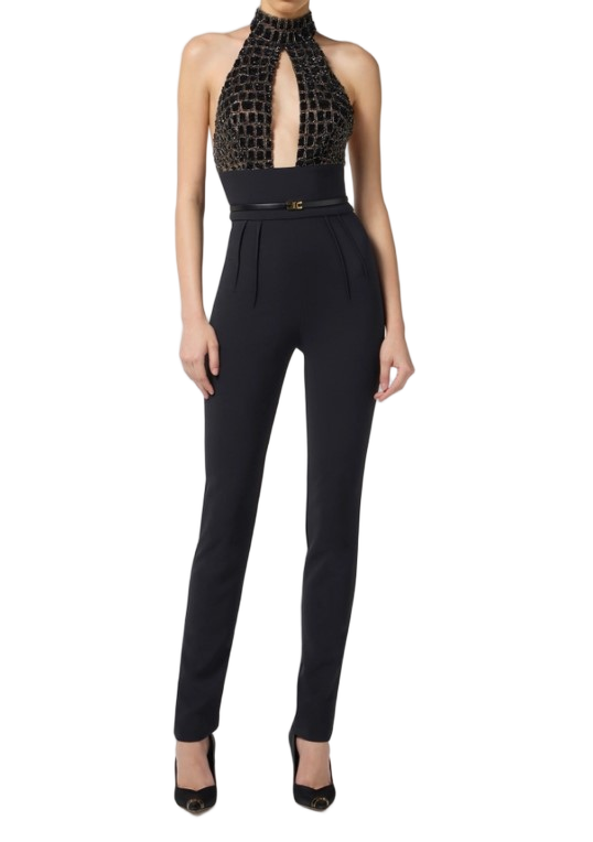 Tulle And Crepe Jumpsuit With Coconut Embroidery