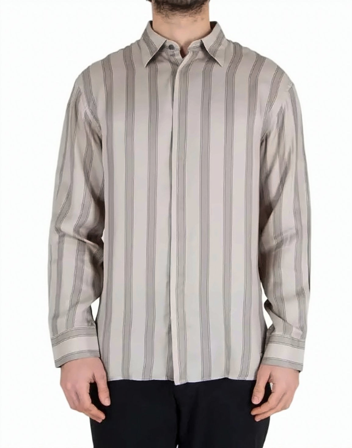 Striped Flowing Viscose Classic Collar Shirt