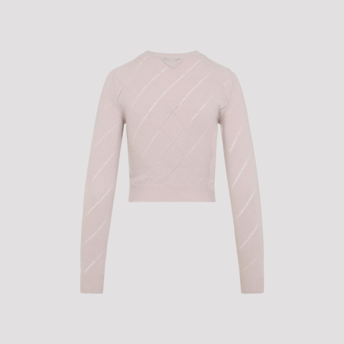 Cropped Cashmere Sweater with Subtle Diamond Pattern