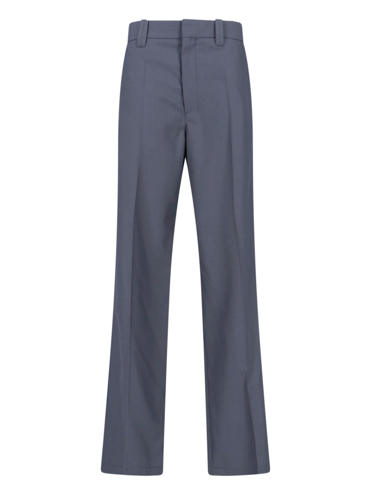 Gray Tailored Wool Blend Straight Trousers